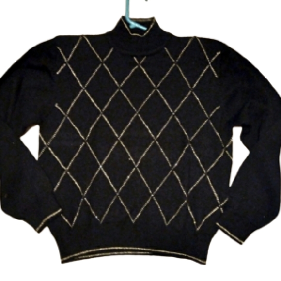 Y2K Vintage 80's Mock Neck Sequin Diamond Argyle Sweater Size … - Picture 1 of 9